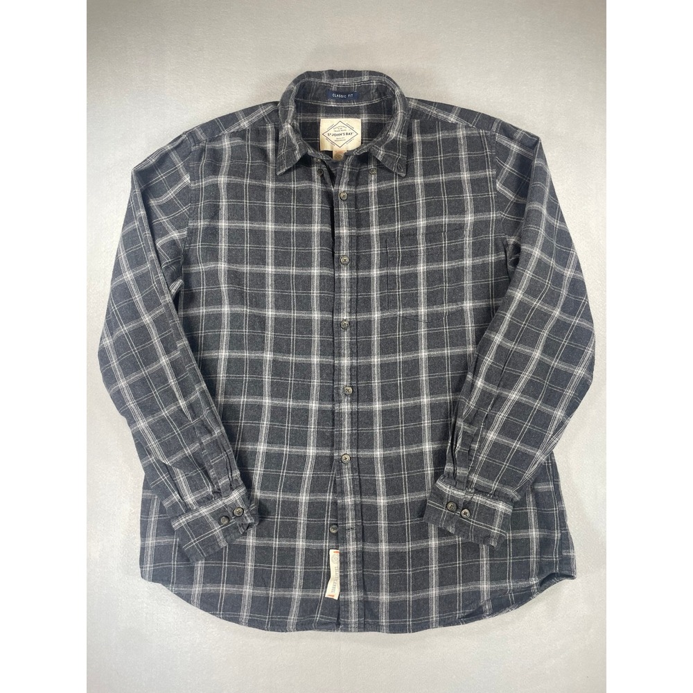 St. Johns Bay Legacy Flannel Men's M Charcoal Grey Plaid Button Down Shirt - Picture 1 of 8